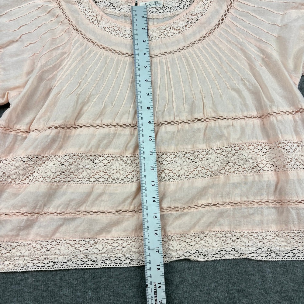 LoveShackFancy Lace Pintuck Blouse Women 2 Pink Romantic Cottagecore Parisian - Picture 8 of 12